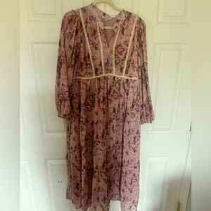 Polagram abstract Floral printed  Pink Dress XL NWOT